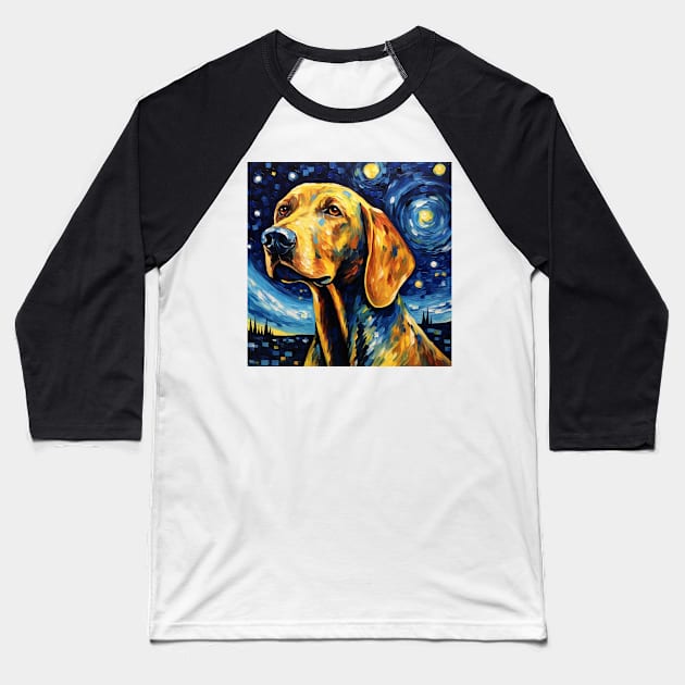 Redbone Dog Portrait in Van Gogh Style Baseball T-Shirt by NatashaCuteShop